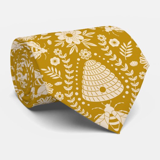 蜜蜂や花は唐辛子黄 ネクタイ (ロール)