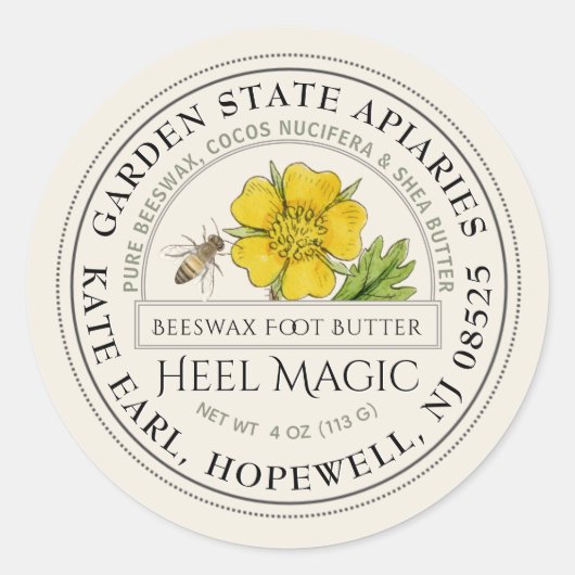 蜜蜂ヒールバターとヴィンテージ花 ラウンドシール (正面)