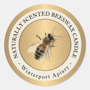蜜蜂メタリック金ゴールドラベル付き蜜蝋キャンドル ラウンドシール
