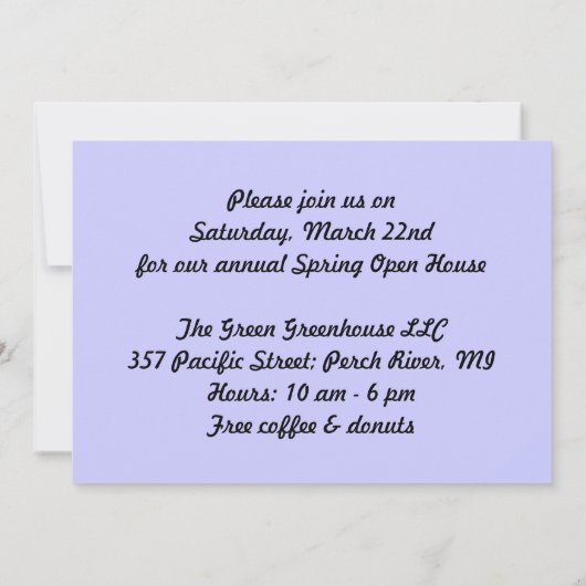 蜜蜂及び野生の花の薄紫ビジネス発表 招待状 (裏面)