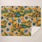 蜜蜂、青い蝶とオレンジのデイジー シェルパブランケット (正面(横))