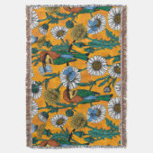 蜜蜂、青い蝶とオレンジのデイジー スローブランケット (正面縦)