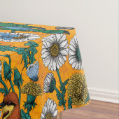 蜜蜂、青い蝶とオレンジのデイジー テーブルクロス (インサイチュ)