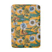 蜜蜂、青い蝶とオレンジのデイジー バスマット (正面縦)