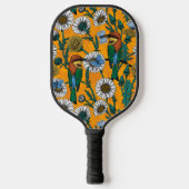 蜜蜂、青い蝶とオレンジのデイジー ピックルボールラケット (正面)