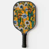 蜜蜂、青い蝶とオレンジのデイジー ピックルボールラケット (裏面)