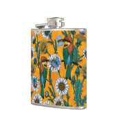 蜜蜂、青い蝶とオレンジのデイジー フラスク (左)