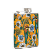 蜜蜂、青い蝶とオレンジのデイジー フラスク (右)