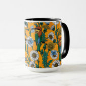 蜜蜂、青い蝶とオレンジのデイジー マグカップ (正面右)