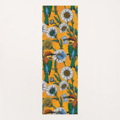 蜜蜂、青い蝶とオレンジのデイジー ヨガマット (正面)