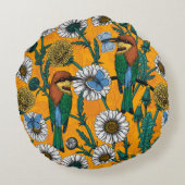 蜜蜂、青い蝶とオレンジのデイジー ラウンドクッション (裏面)