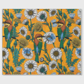 蜜蜂、青い蝶とオレンジのデイジー ラッピングペーパー (フラット)