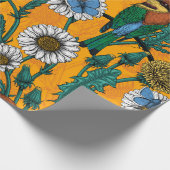 蜜蜂、青い蝶とオレンジのデイジー ラッピングペーパー (角)