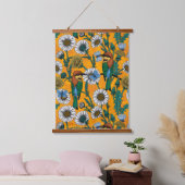 蜜蜂、青い蝶とオレンジのデイジー 吊り下げ型タペストリー (寝室)