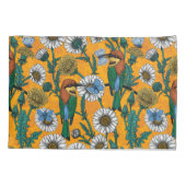 蜜蜂、青い蝶とオレンジのデイジー 枕カバー (裏面-左)