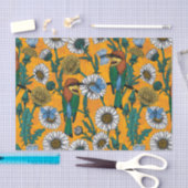 蜜蜂、青い蝶とオレンジのデイジー 薄葉紙 (クラフト)