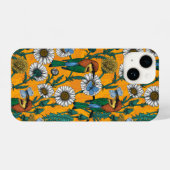 蜜蜂、青い蝶とオレンジのデイジー iPhoneケース (裏面横)