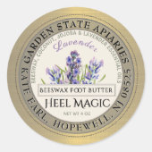 蜜蝋ヒールバターラベルラベンダーフラワー金ゴールド ラウンドシール (正面)