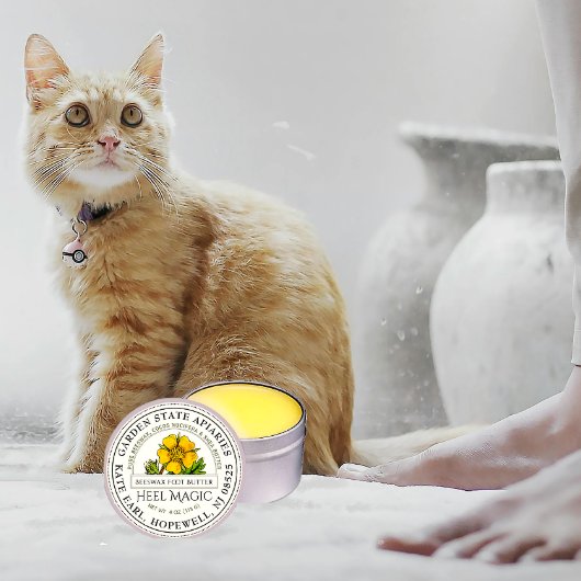 蜜蝋ヒールバターヴィンテージイエローフラワーラベル ラウンドシール