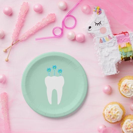 蝋燭が付いているお祝いの歯 ペーパープレート (パーティー)