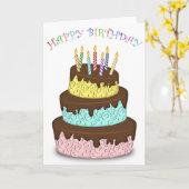 蝋燭が付いているハッピーバースデーのケーキ カード (黄色い花)