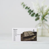 蝋燭が付いている聖書の本-ゴッホを開けて下さい 名刺 (スタンド正面)