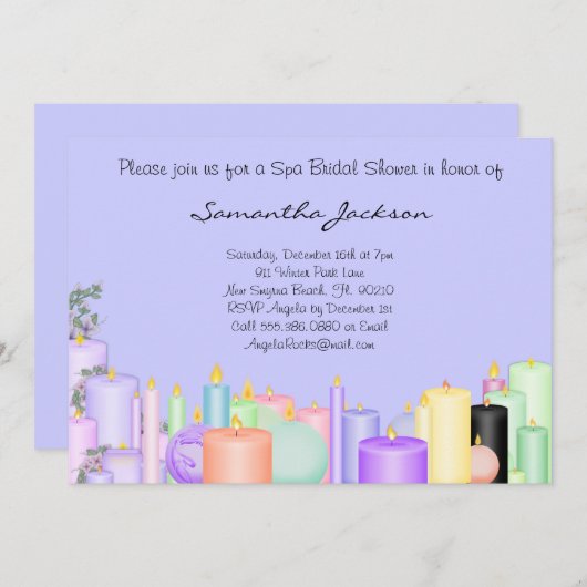 蝋燭のスパの花嫁のブライダルシャワーの招待 招待状 (正面/裏面)