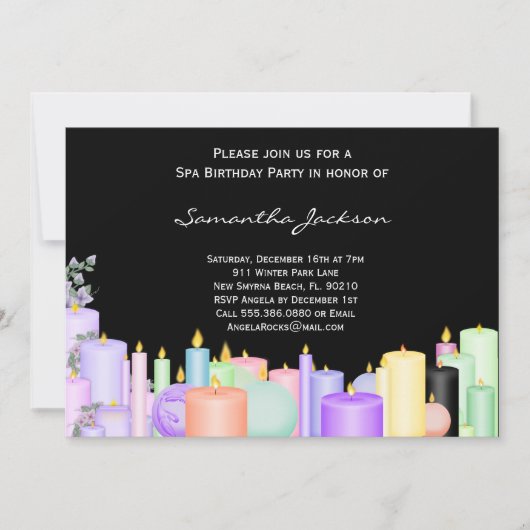 蝋燭のスパの誕生会の招待 招待状 (正面)