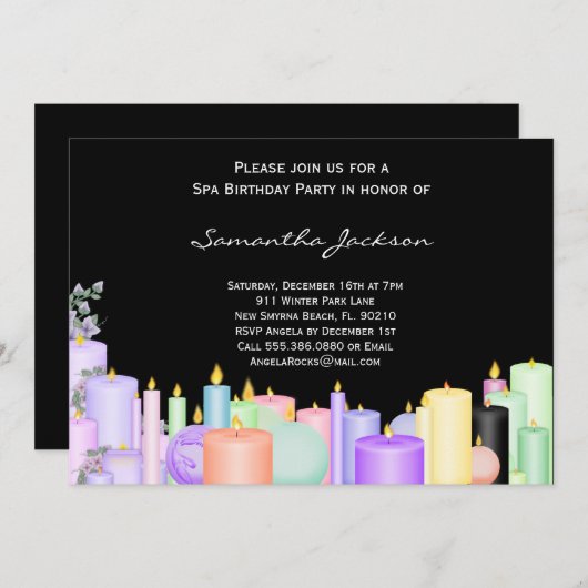 蝋燭のスパの誕生会の招待 招待状 (正面/裏面)
