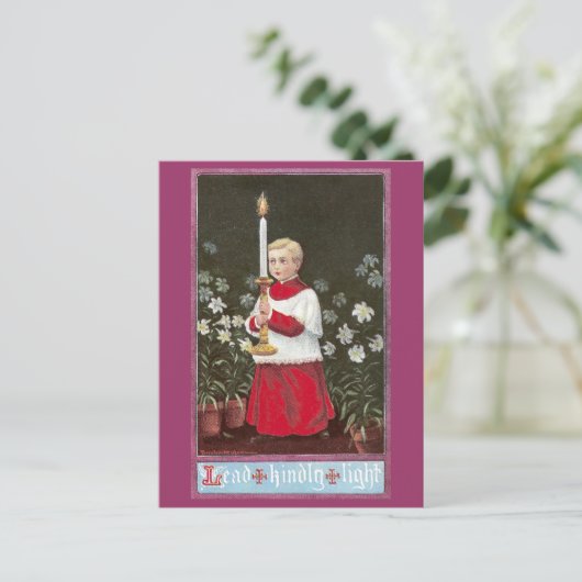 蝋燭のヴィンテージイースターに耐えている男の子を変えて下さい シーズンポストカード (スタンド正面)