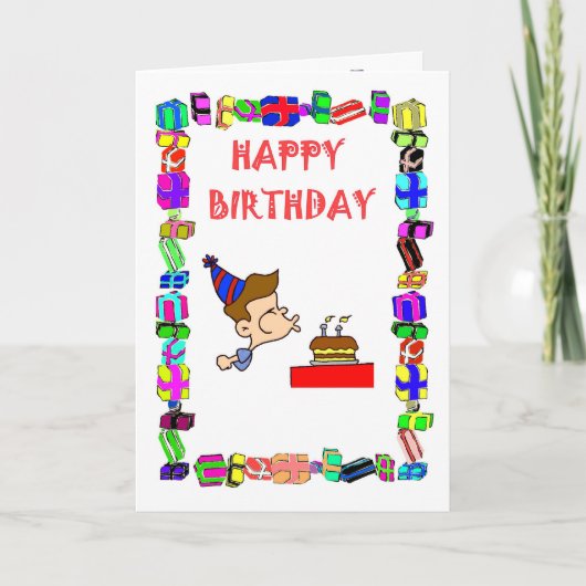 蝋燭を吹くハッピーバースデーの_ カード (正面)