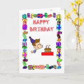 蝋燭を吹くハッピーバースデーの_ カード (黄色い花)