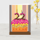 蝋燭22が付いているお誕生日ケーキ-第22誕生日gr カード (黄色い花)