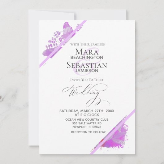 *~* 蝴蝶と芍薬の花のQRコード RSVP AR3 ウェディング 招待状 (正面)