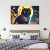 蝶сの月の花を輝くカラフルかわいい キャンバスプリント (インサイチュ (寝室))