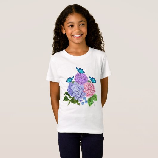 蝶々あじさい枝 Tシャツ (正面フル)