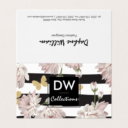 蝶々がキラキラ輝く花 名刺 (外部フラット)