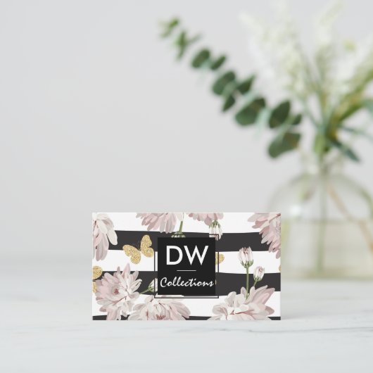 蝶々がキラキラ輝く花 名刺 (スタンド正面)