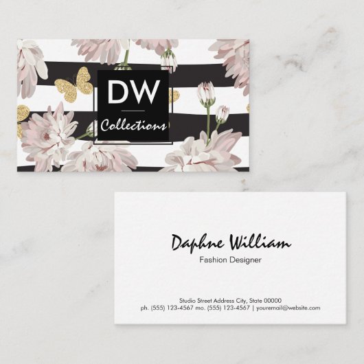 蝶々がキラキラ輝く花 名刺 (正面/裏面)