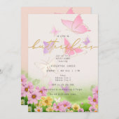 蝶々が私に花を届けてくれる ブライダルシャワーパーティー 招待状 (正面/裏面)