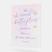 蝶々が私をドキドキさせる ブライダルシャワーのお出迎え アクリルサイン (傾斜)