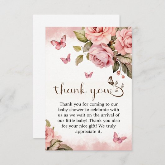 蝶々が赤ちゃんシャワーを浴びる途中にある サンキューカード (正面/裏面)