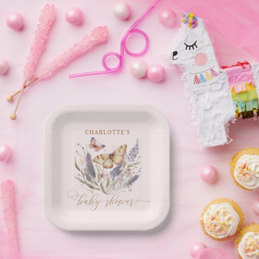 蝶々が赤ちゃんシャワーを浴びる途中にある ペーパープレート (パーティー)