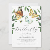 蝶々が赤ちゃんシャワーを浴びる途中にある 招待状 (正面)
