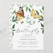 蝶々が赤ちゃんシャワーを浴びる途中にある 招待状 (正面/裏面)