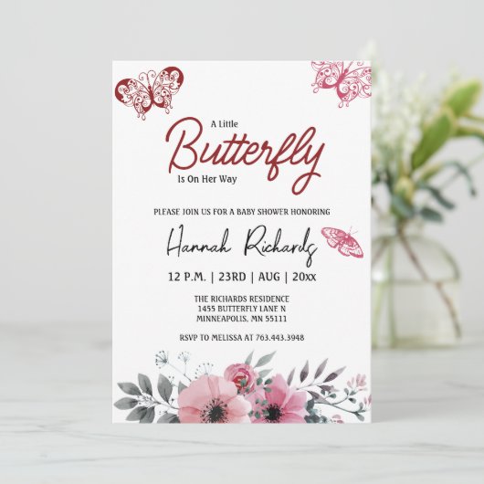 蝶々が赤ちゃんシャワーを浴びる途中にある 招待状 (スタンド正面)