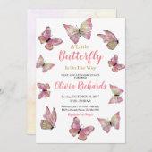 蝶々が赤ちゃんシャワーを浴びる途中にある 招待状 (正面/裏面)