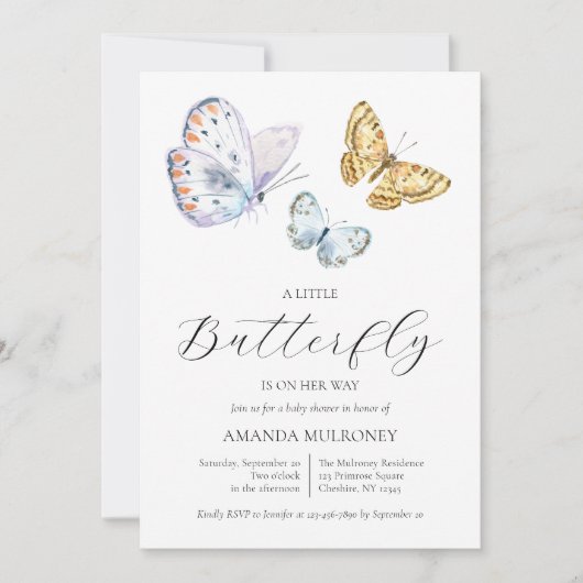 蝶々が赤ちゃんシャワーを浴びる途中にある 招待状 (正面)