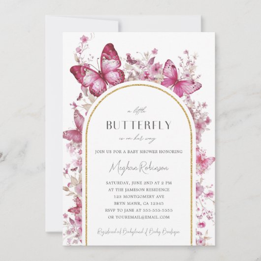蝶々が赤ちゃんシャワーを浴びる途中にある 招待状 (正面)