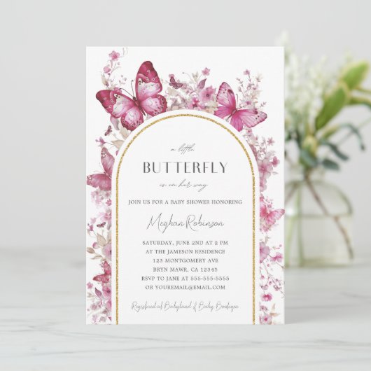 蝶々が赤ちゃんシャワーを浴びる途中にある 招待状 (スタンド正面)